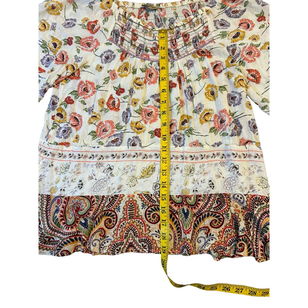 Democracy Bohemian Peasant Floral Blouse With Paisley Ruffled Trim- Size S - Picture 6 of 9